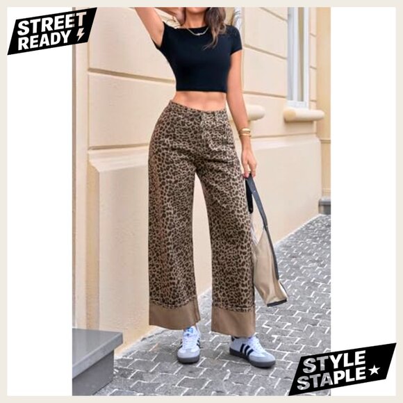 Wide Leg Boyfriend Jeans High Waisted Cuffed Denim Pants with Pockets - Picture 4 of 7